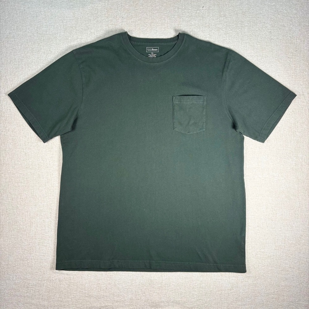 LL Bean Mens XL Tall Forest Green Cotton Short Sleeve Pocket T-Shirt 0DND6